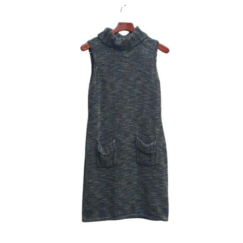 Calvin Klein Dress Sweater Marled Knit Sleeveless Cowl Tunic Pockets Green Sz L‎